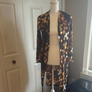 G by Giuliana Black Long Cardigan with Gold and Bronze Dot Print
